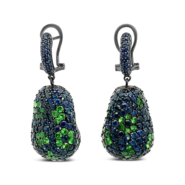 Gold stud earrings for classic sophistication-Sapphire & Tsavorite Drop Earrings