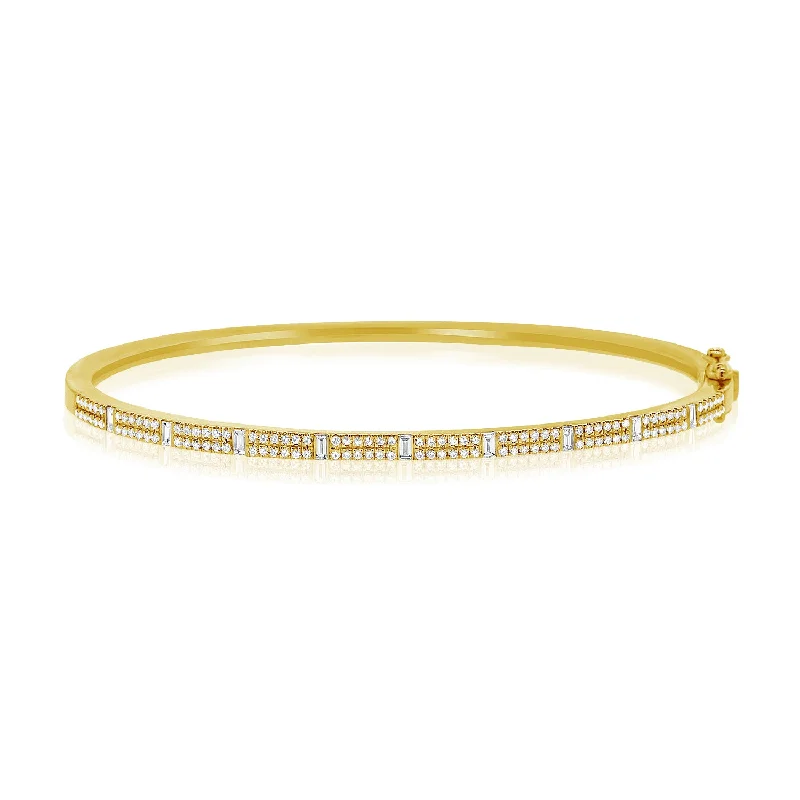 Personalized charm bangles for special occasions-14K Yellow Gold Round & Baguette Diamond Bangle