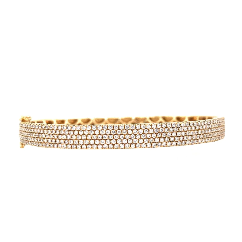 Traditional bangles for cultural celebrations-18K Yellow Gold Diamond 5 Row Diamond Hinged Bangle