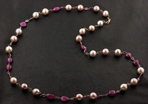 Custom pendant necklaces for personal style-Pearl, Ruby & Amethyst Necklace