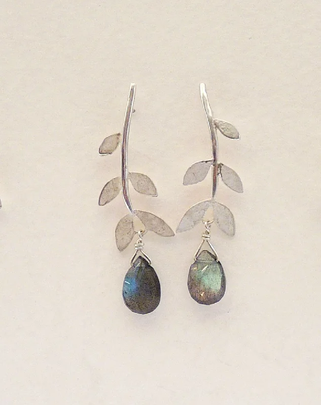 Fashion-forward statement earrings for every occasion-Sally Leaf Stud Earring with gemstone drop