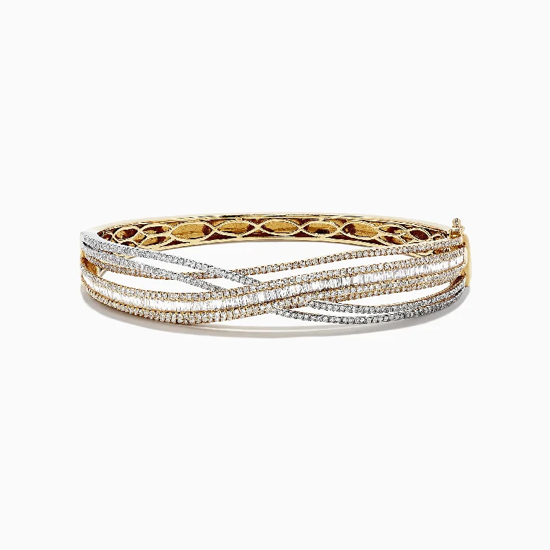 Simple minimalist bracelets for modern style-Duo 14K Two Tone Gold Diamond Crossover Bangle, 3.15 TCW