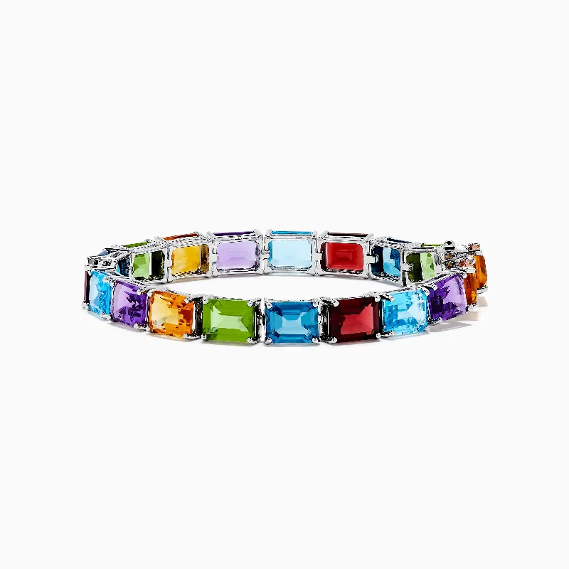 Adjustable metal bracelets for a comfortable fit-925 Sterling Silver Multi Gemstone Tennis Bracelet