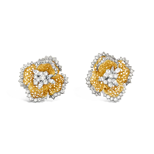 Bold gemstone earrings for standout style-Diamond Flower Pin & Earrings Set