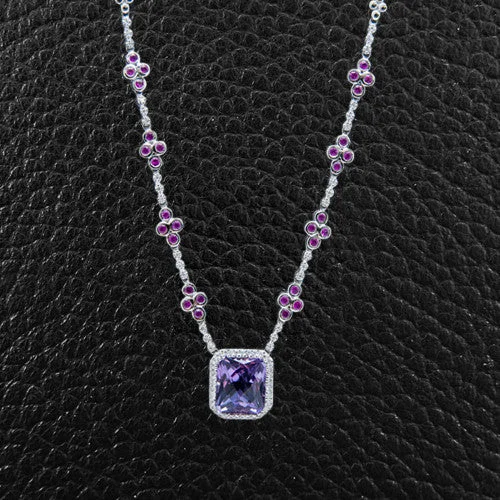 Birthstone necklaces for personalized gifts-Amethyst, Pink Sapphire & Diamond Necklace