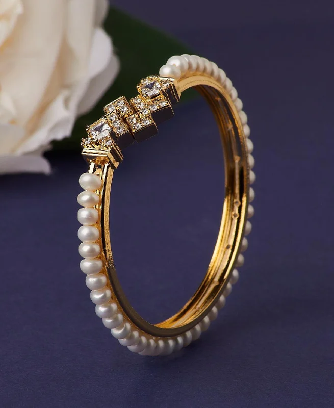 Custom bangles with personalized engraving-Traditional Real Pearl Bangle