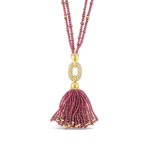 Custom charm necklaces for a personal look-Ruby & Diamond Tassel Necklace