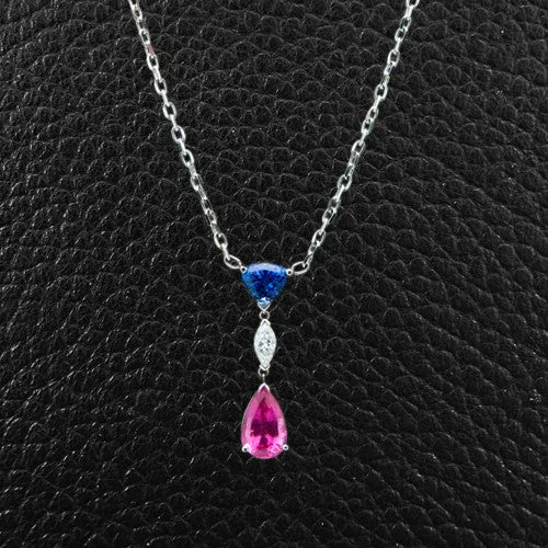 Heart-shaped necklaces for romantic gifts-Pink Tourmaline, Diamond & Sapphire Necklace