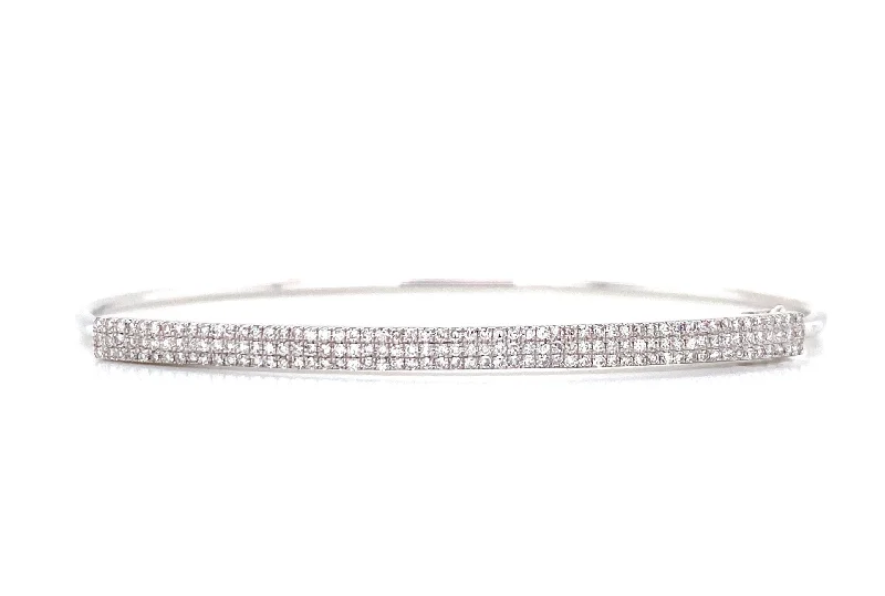 Diamond bangles for luxury fashion-14K White Gold Diamond Pave Triple Row Top Bangle