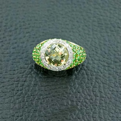 Elegant sapphire rings for luxurious style-Lemon Quartz, Tsavorite & Diamond Ring