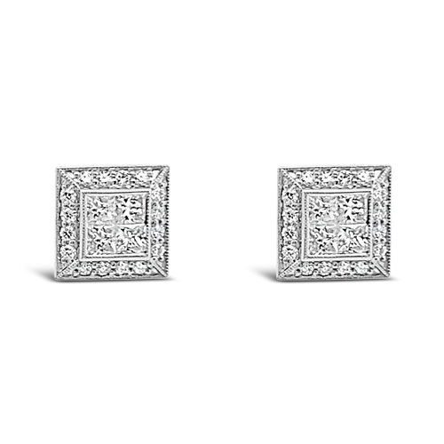 Unique bar earrings for an edgy vibe-Multi-diamond Earrings in Square Setting