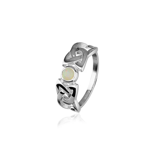 Custom logo rings for corporate gifts-Celtic Silver Ring SR110 White Opal