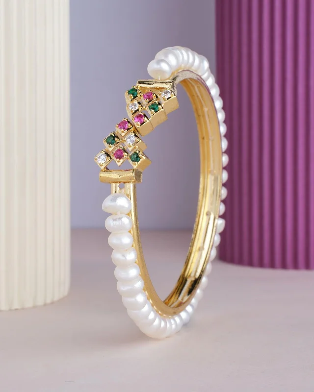 Elegant crystal bangles for a glamorous touch-Trendy White Pearl Bangle