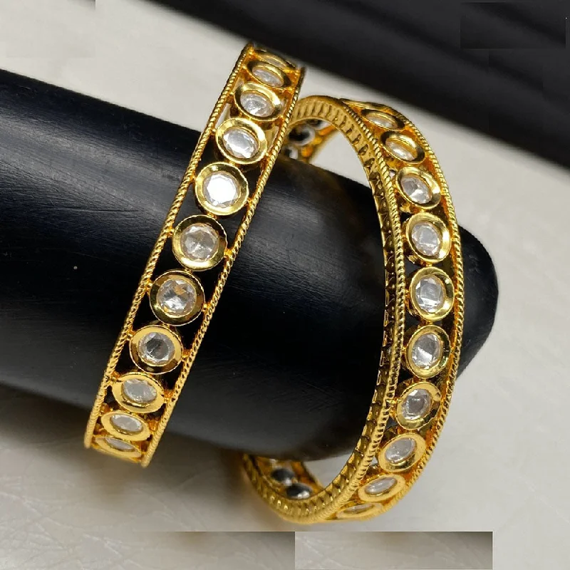 Modern silver bangles for a sleek look-Amoliya Jewels Gold Plated Polki Kundan Stone Bangles Set