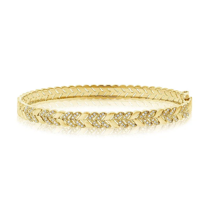 Bangles with inspirational engravings for motivation-14K Yellow Gold Diamond Herringbone Hinged Bangle