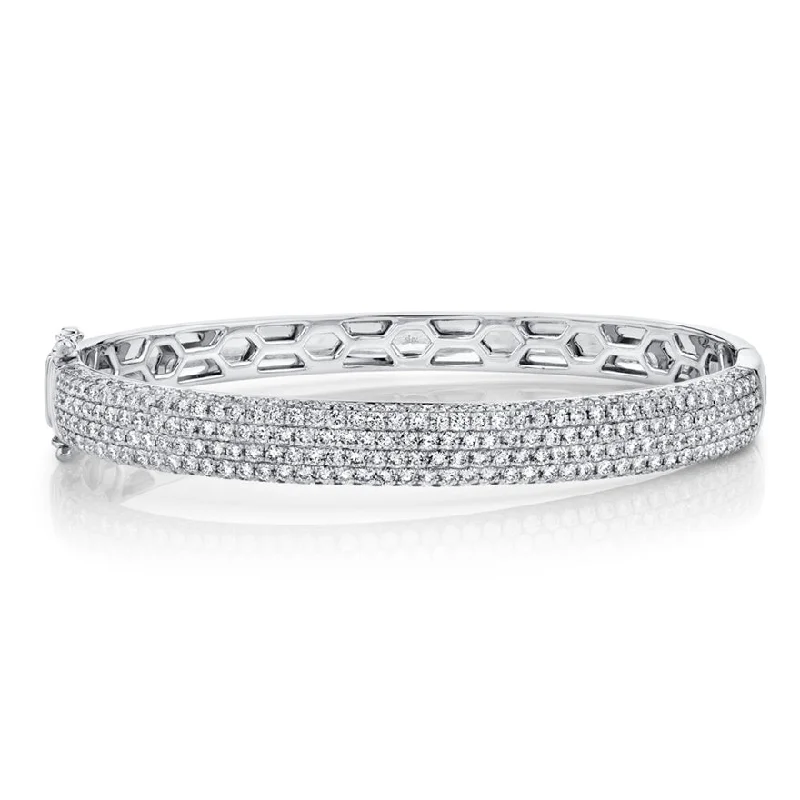 Geometric bangles for modern fashion lovers-14K White Gold Diamond Pave Medium Bangle