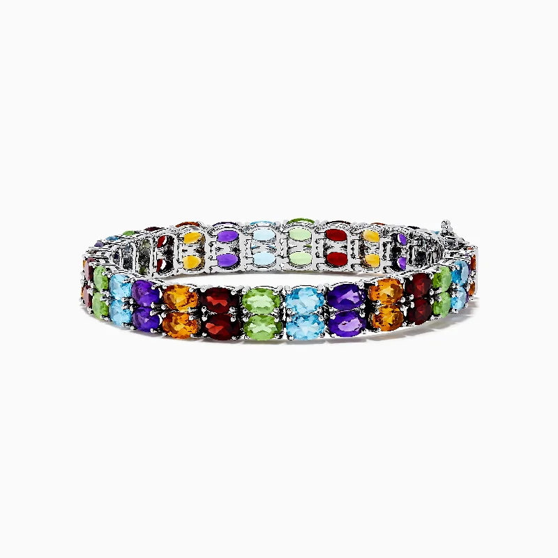 Gold chain bracelets for luxurious wear-925 Mosaic Sterling Silver Multi Gemstone Bracelet