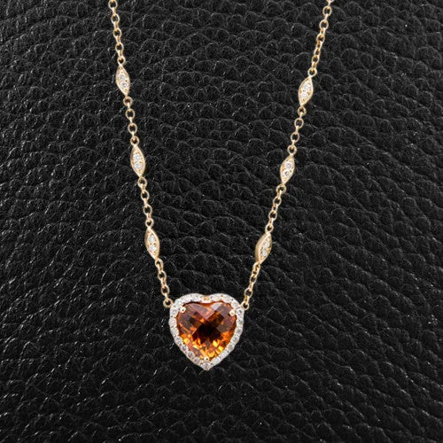 Geometric pendant necklaces for modern flair-Heart Shaped Citrine & Diamond Necklace