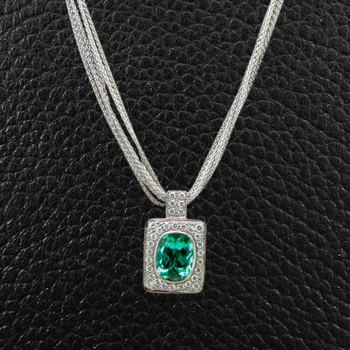 Antique-inspired necklaces for vintage lovers-Green Tourmaline & Diamond Necklace