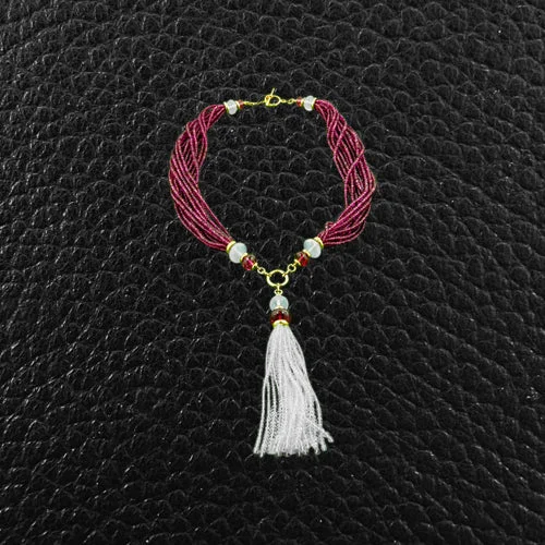 Personalized zodiac necklaces for astrology enthusiasts-Rubellite & Moonstone Bead Necklace with Tassel