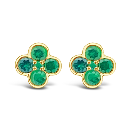 Gold hoop earrings for everyday wear-Round Emerald Clover Design Earrings