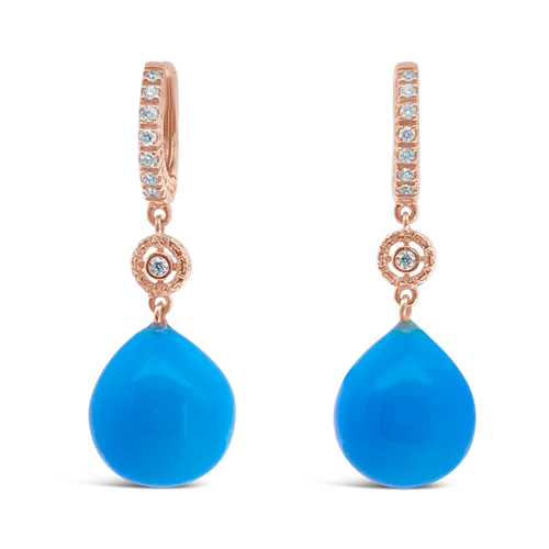 Statement earrings for fashionistas and trendsetters-Turquoise & Diamond Drop Earrings