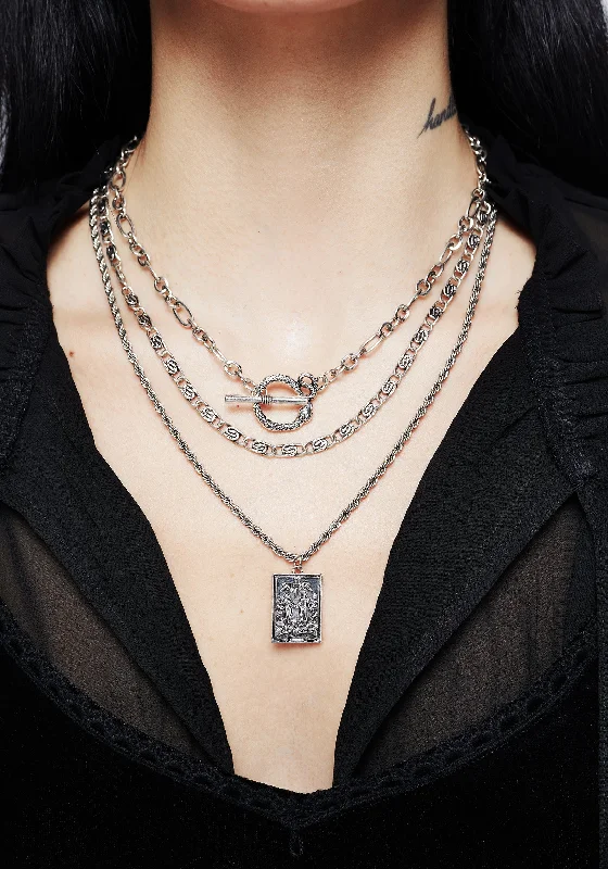 Vintage-style necklaces for classic elegance-Lovers Tarot Layered Multichain Necklace