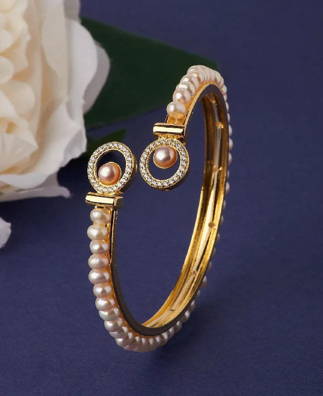 Adjustable bangles for a comfortable fit-Delightful Stone Studded Real Pearl Bangle