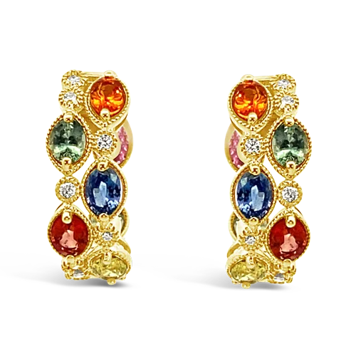 Handmade earrings for a unique and personal style-Rainbow Sapphire & Diamond Earrings