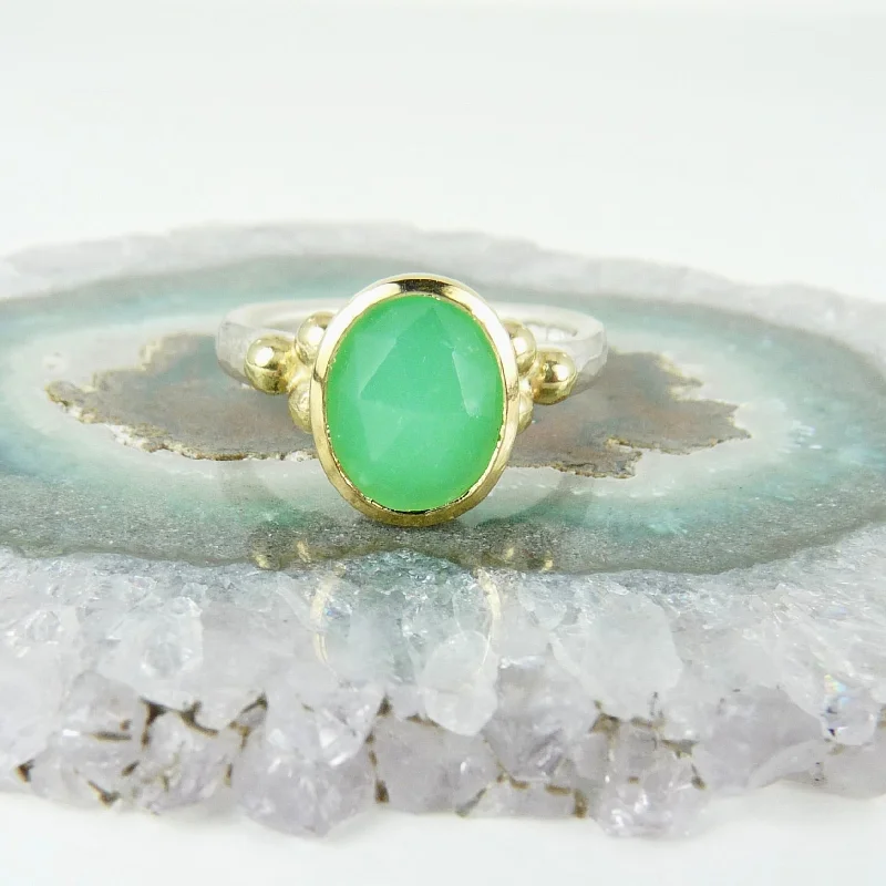 Elegant sapphire and diamond rings for luxury lovers-Chrysoprase Granulation Ring