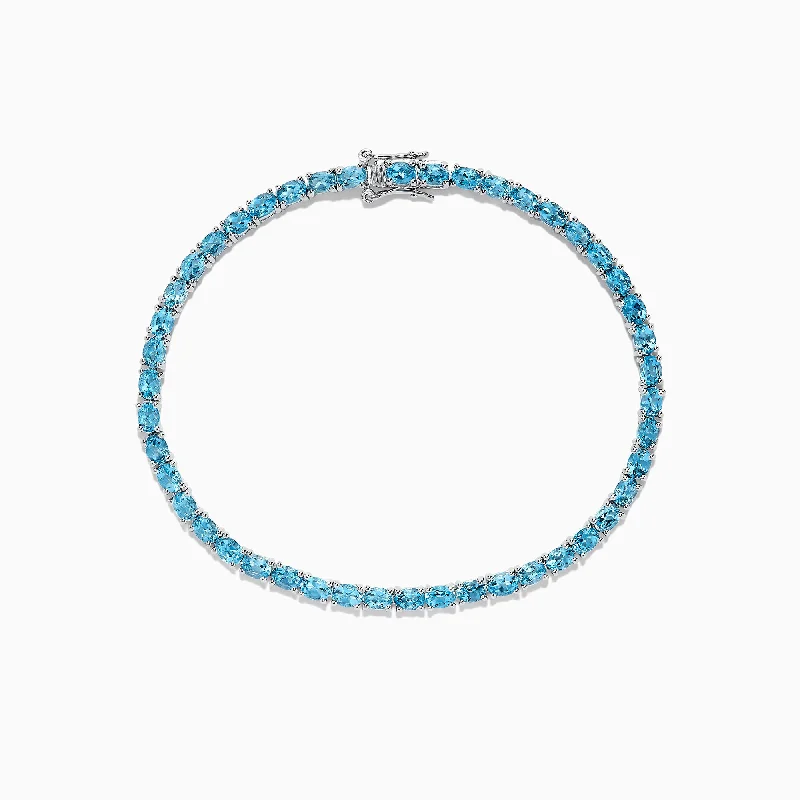 Custom gemstone bracelets for personalized beauty-925 Sterling Silver Blue Topaz Tennis Bracelet, 9.55 TCW