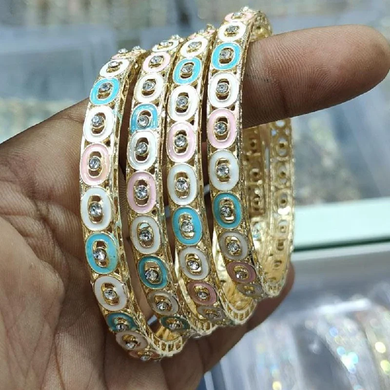 Antique-style bangles for vintage-inspired fashion-Pooja Bangles Gold Plated Meenakari Bangles Set