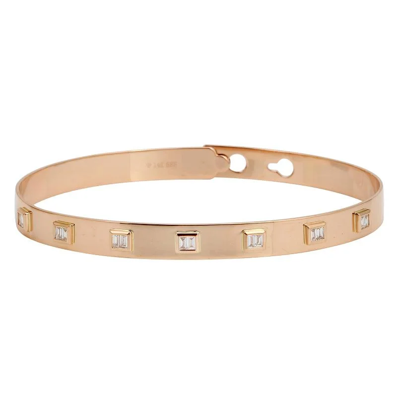 Personalized engraved bangles for sentimental gifts-14k Rose Gold Baguette Diamond Latch Bangle