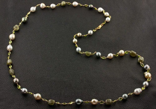 Classic rope necklaces for a timeless design-Pearl, Emerald & Peridot Necklace