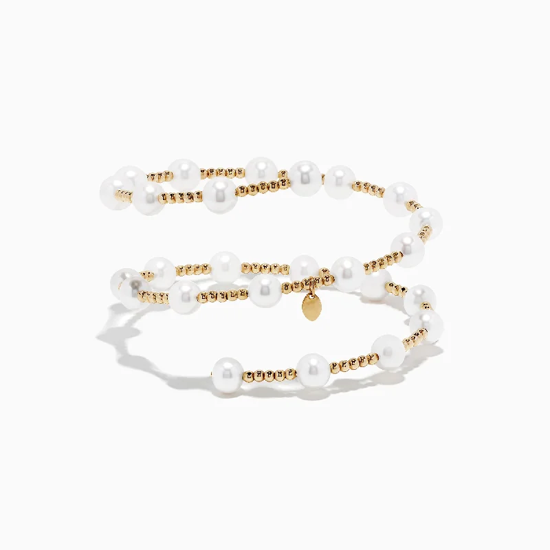 Handmade beaded bracelets for unique style-14K Yellow Gold Cultured Fresh Water Pearl Wrap Bracelet