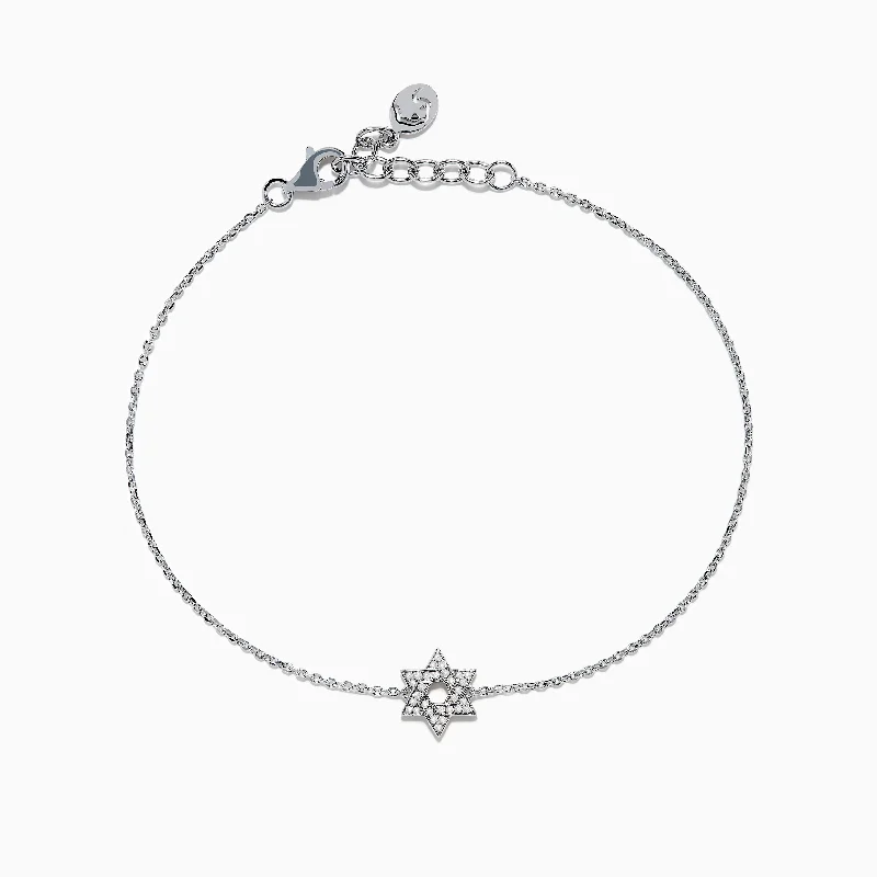 Vintage-inspired charm bracelets for timeless appeal-925 Sterling Silver Diamond Star of David Bracelet