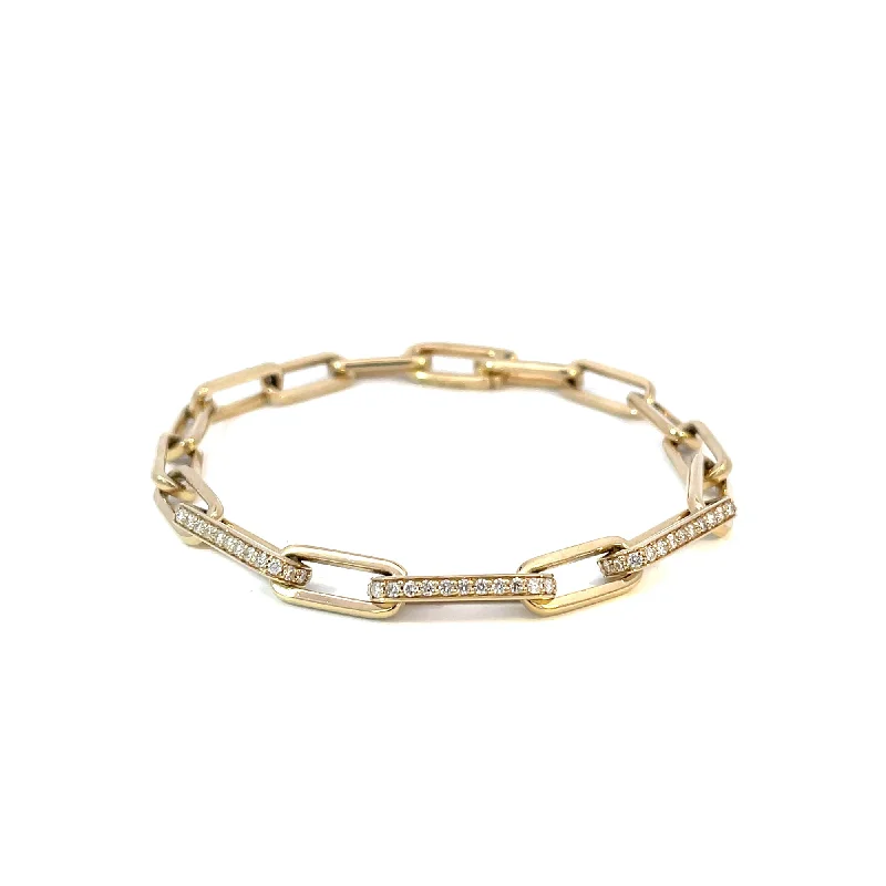 Simple leather bracelets for a casual look-14 KARAT YELLOW GOLD 0.84 CARAT ROUND DIAMOND PAPERCLIP BRACELET 7.25"