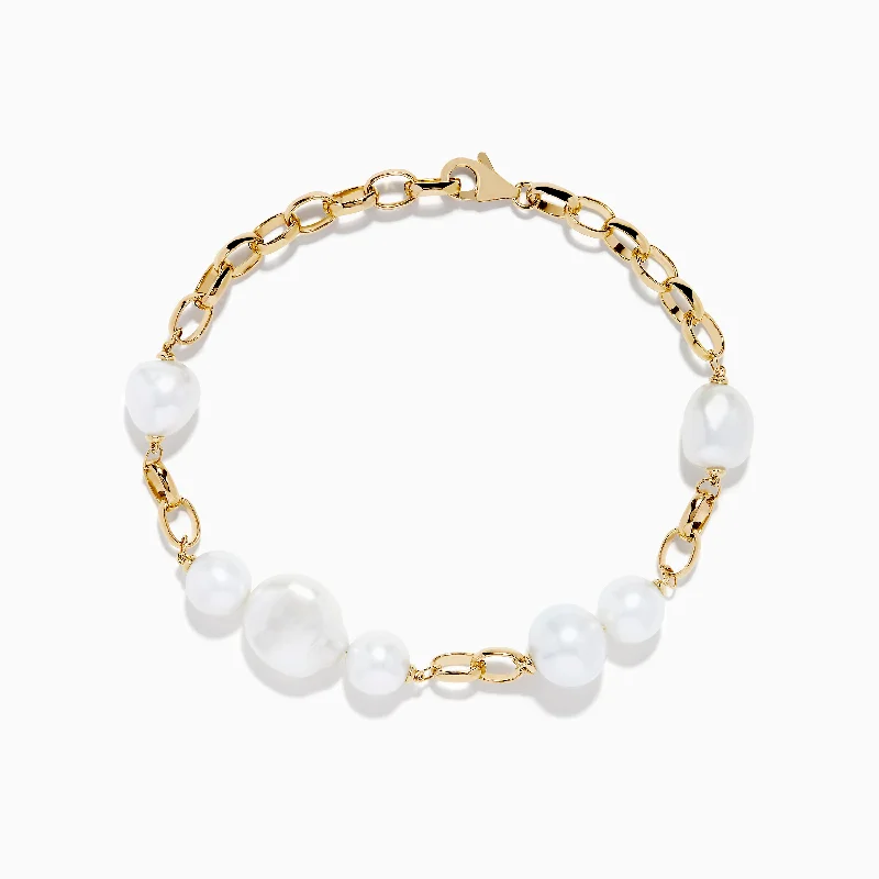 Chunky bracelets for a bold fashion statement-14K Yellow Gold Fresh Water Pearl Chain Link Bracelet