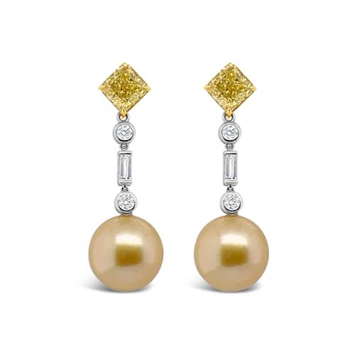 Sparkling crystal earrings for glamorous occasions-Golden Pearl & Diamond Earrings