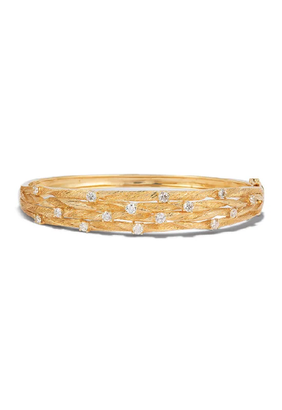 Luxury pearl bracelets for upscale events-D'Oro 14K Textured Yellow Gold Diamond Bangle, 1.01 TCW