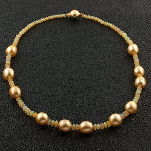 Designer necklaces for high-end jewelry lovers-Golden Pearl & Opal Bead Necklace