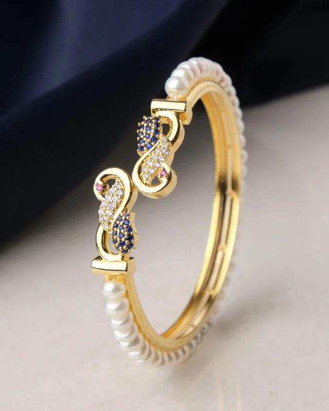 Bangles with intricate detailing for unique flair-Trendy Stone Studded Pearl Bangle