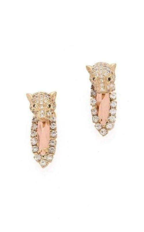 Flower-shaped earrings for a delicate touch-Brass Rhinestone Cheetah Head Earrings