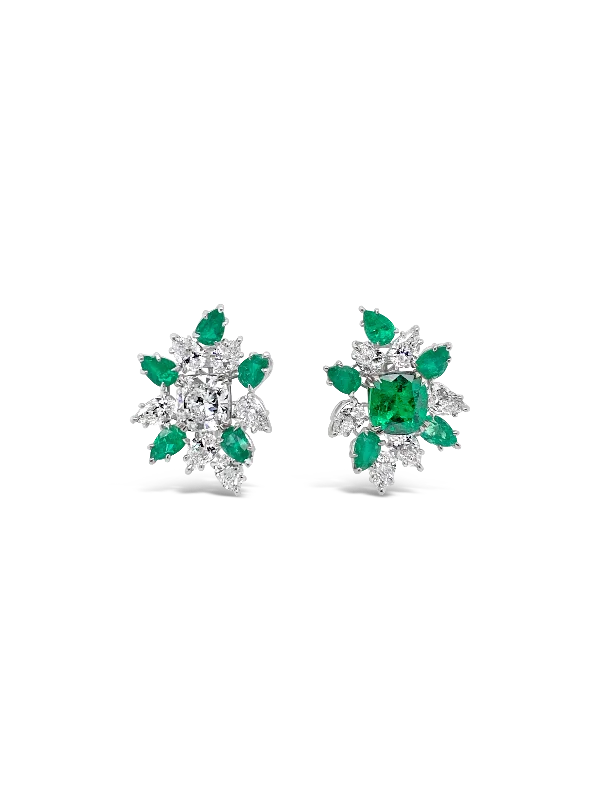 Hoop earrings with unique textures and patterns-Emerald & Diamond Cluster Earrings