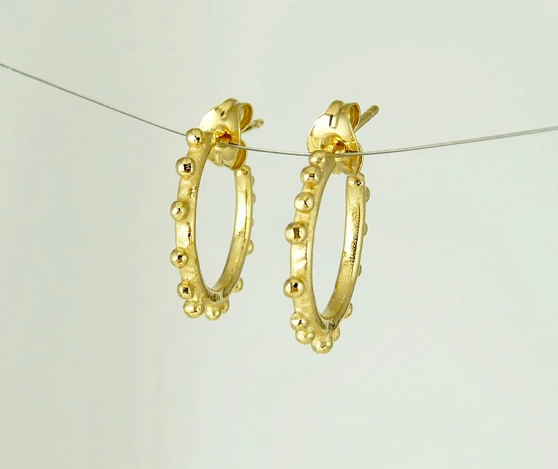 Handmade earrings for a unique and personal style-Tiny Granulation Gypsy Hoops in 18ct gold plate As seen in Style Magazine