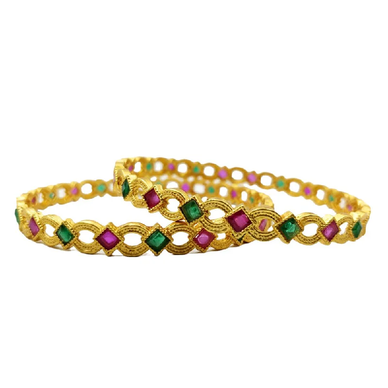 Elegant pearl bangles for sophisticated style-Choice Gold Plated Pota Stone Bangles Set