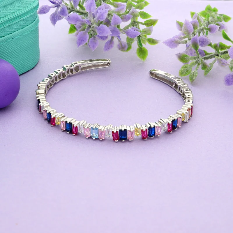 Bangles with intricate detailing for unique flair-Sterling Silver 925 Multicolor Baguette Stone Studded Bangle - FKJBNGSL9477