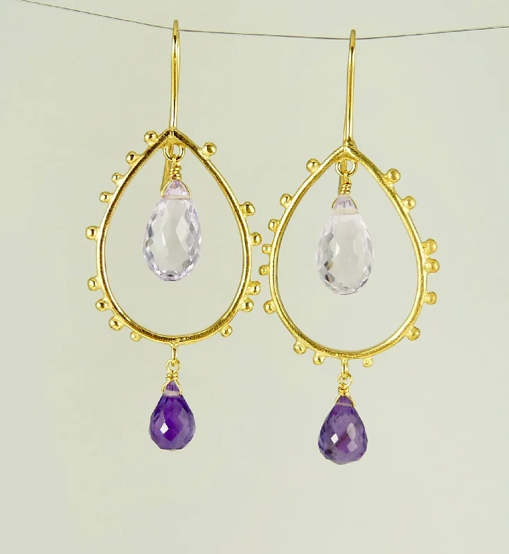 Designer earrings for exclusive collections-Gorgeous Granulation Drop Earrings with Amethyst