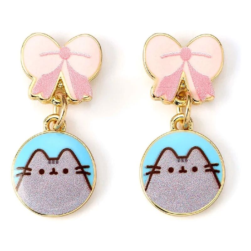 Unique bar earrings for an edgy vibe-Pusheen Drop Earrings Pink Bows