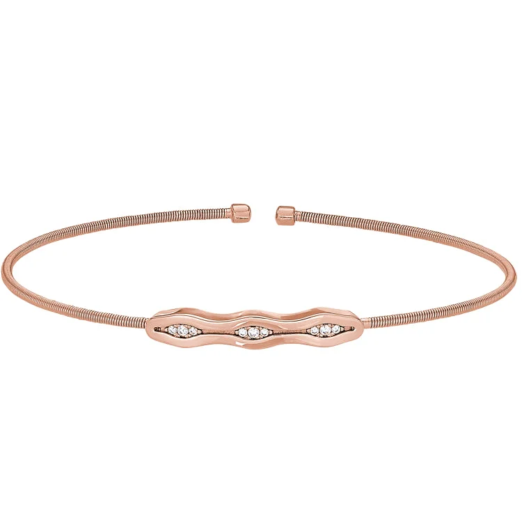 Personalized couple’s bracelets for shared memories-Rose Gold Finish Sterling Silver Cable Cuff Bracelet with Simulated Diamonds & Polished Finish